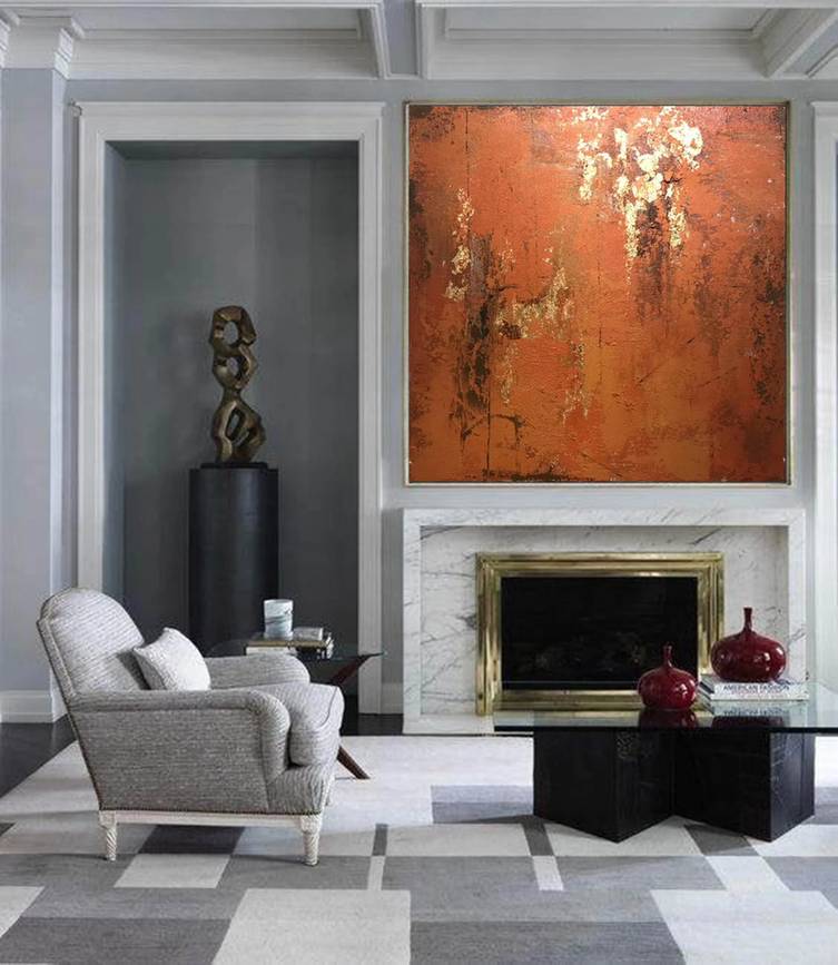 Minimalist Handmade Gold Dining Red Abstract Canvas Wall Art TLYD0